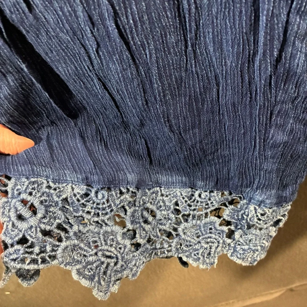 NWT women wide leg pull on pants 3x lace blue embroidered Gauze Cropped coastal